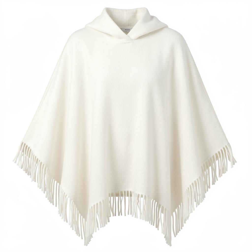 Hooded Wool Fringe Poncho
