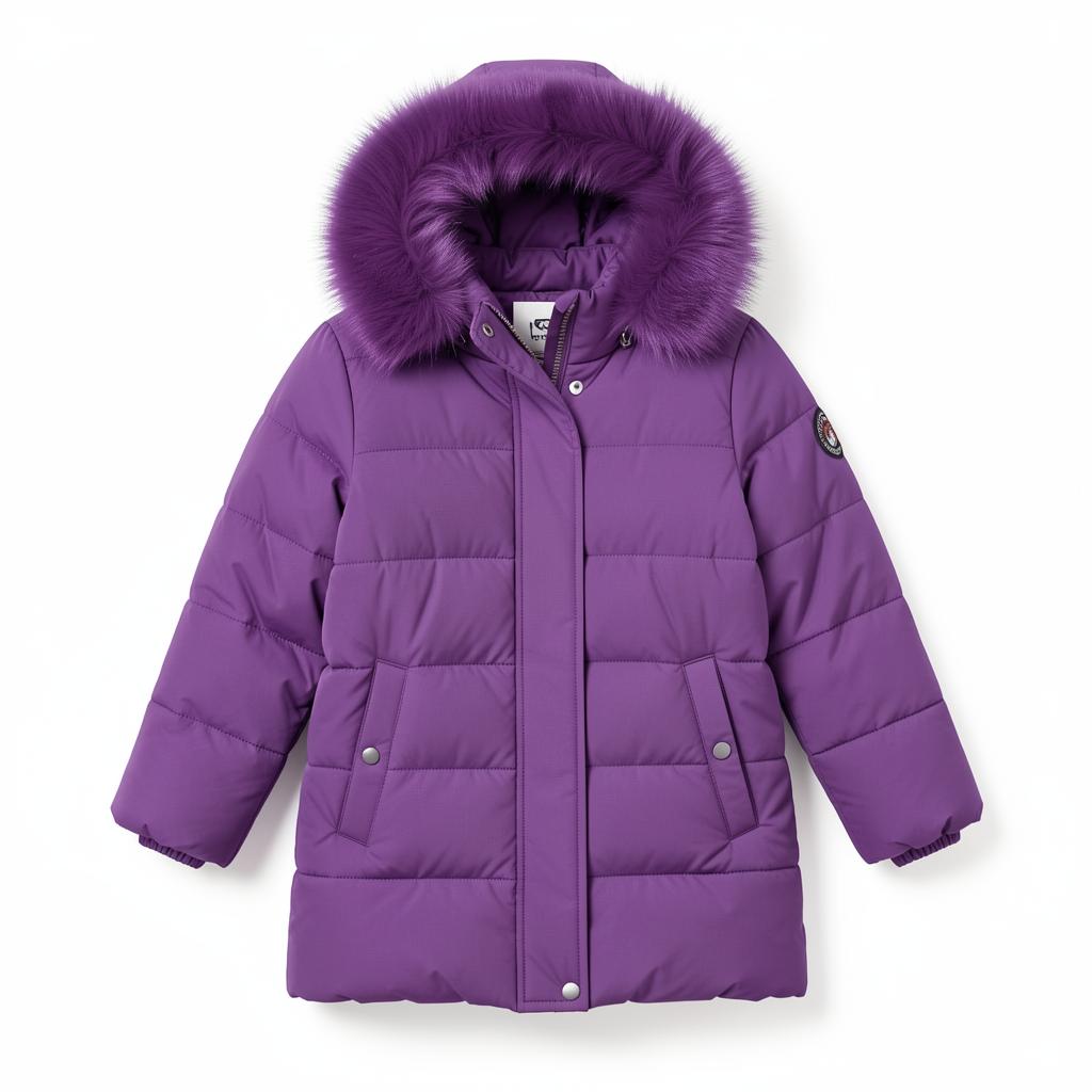 Kids Faux Fur Trim Puffer Coat