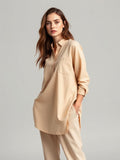 Beige Longline Tunic Shirt — Beige