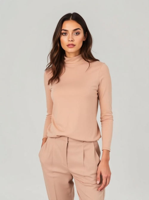 Beige Mock Neck Top — Beige