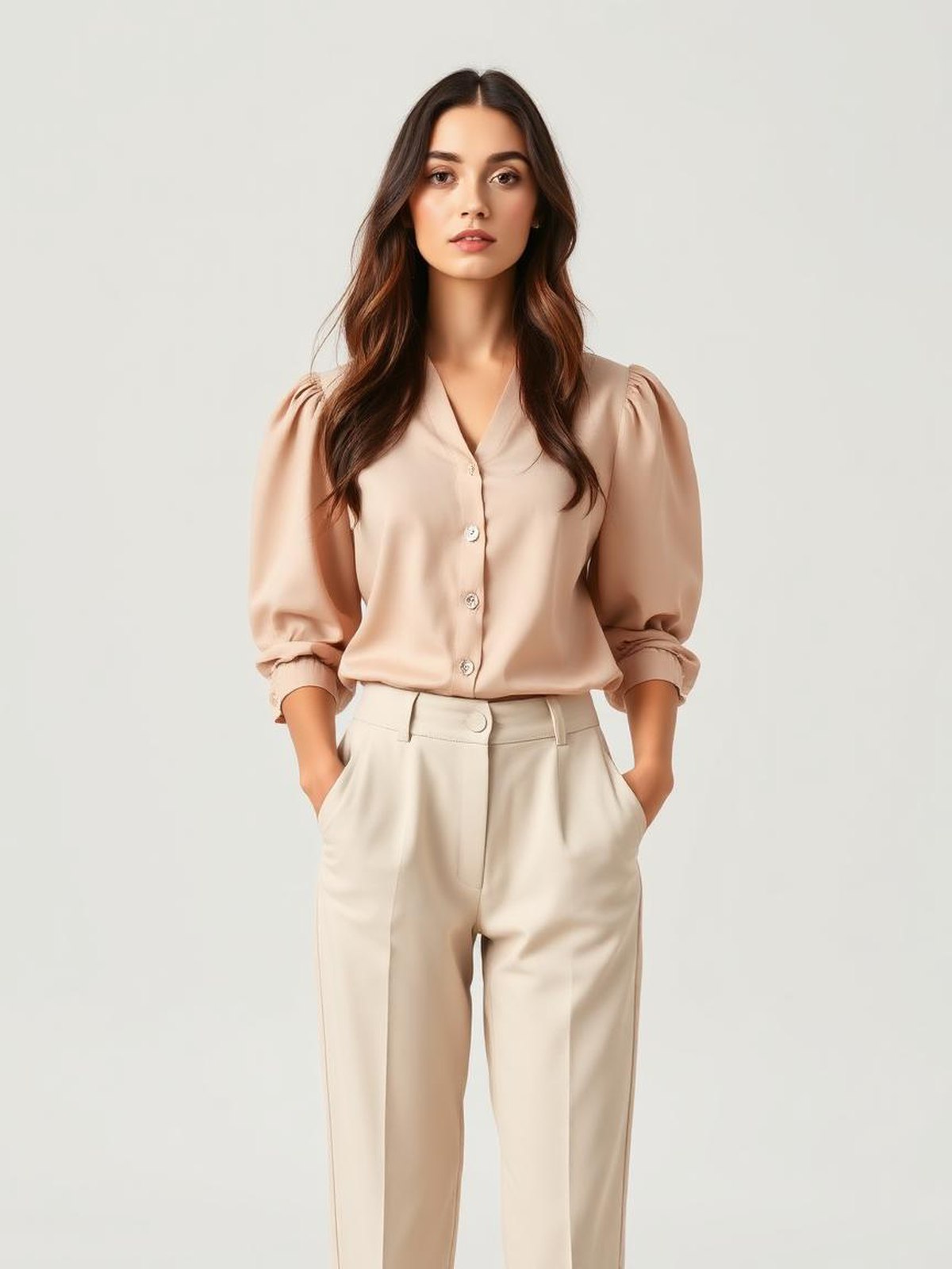 Beige Puff Sleeve Blouse — Beige