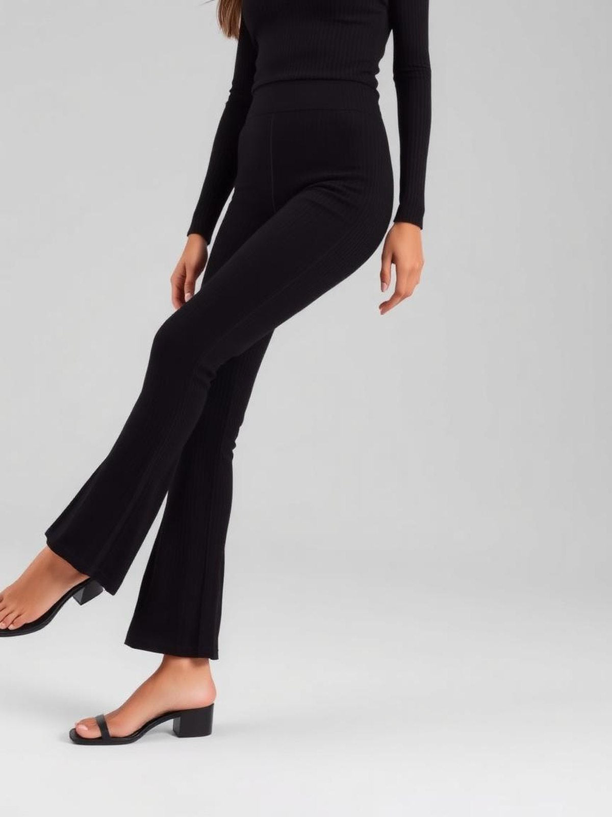 Black Ribbed Flare Leggings