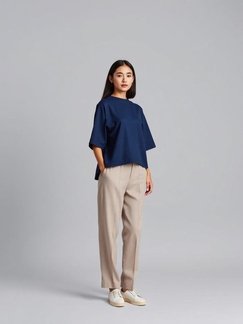 Boxy Cropped Shirt — Navy