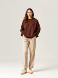 Brown Oversized Crew Sweater — Brown