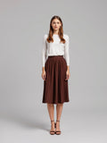 Brown Pleated Midi Skirt — Brown