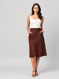 Brown Wrap Midi Skirt — Brown