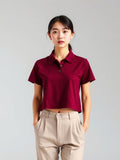 Burgundy Cropped Polo Shirt — Burgundy