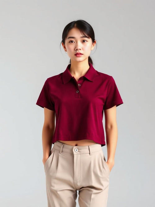 Burgundy Cropped Polo Shirt — Burgundy