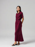 Burgundy Denim Button-Front Dress