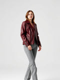 Burgundy Faux Leather Biker Jacket