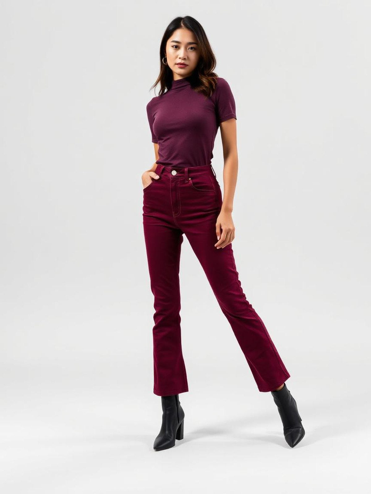 Burgundy Flared High Rise Jeans