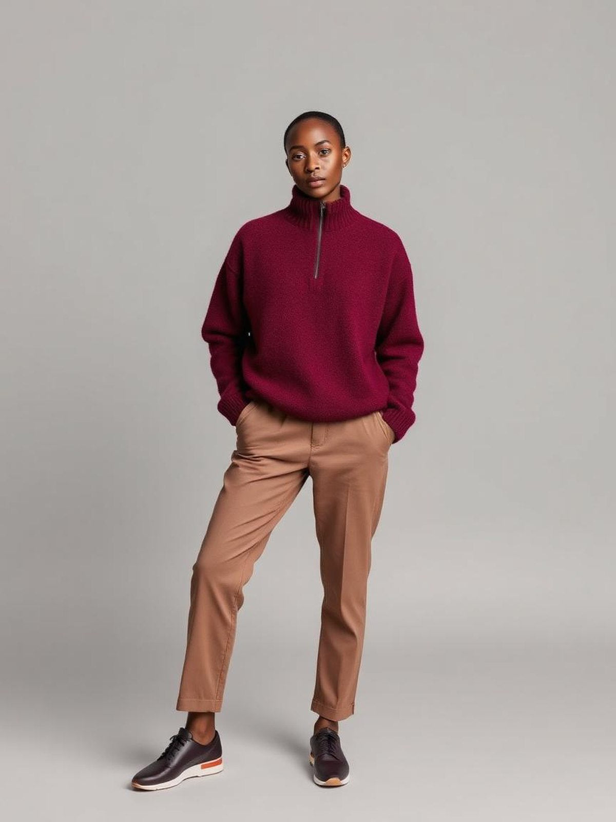 Burgundy Half-Zip Knit Pullover