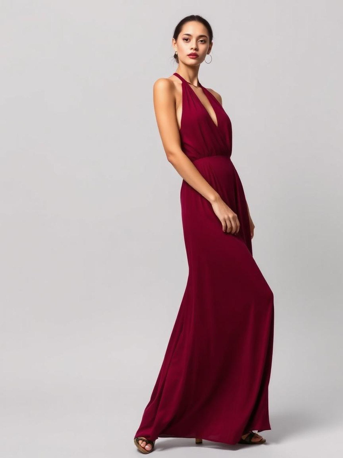 Burgundy Halter Neck Maxi Dress