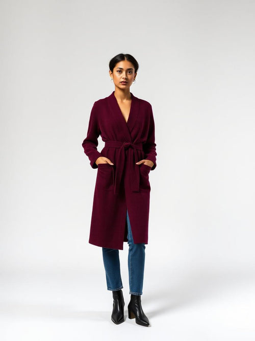 Burgundy Longline Belted Cardigan