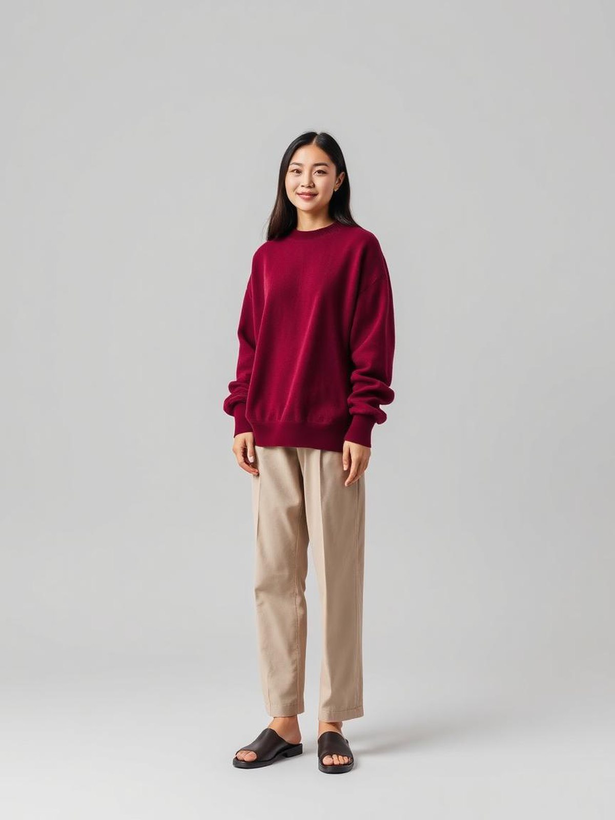 Burgundy Oversized Crew Sweater — Burgundy