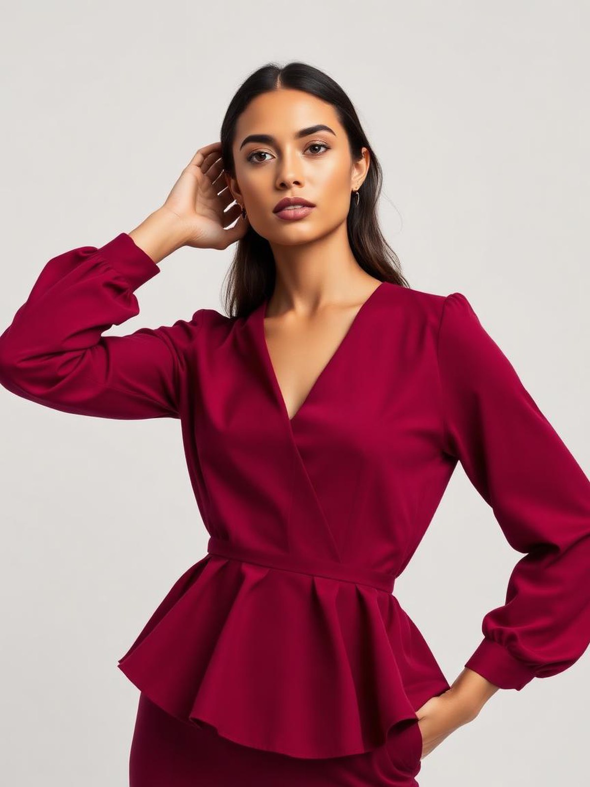 Burgundy Peplum Blouse