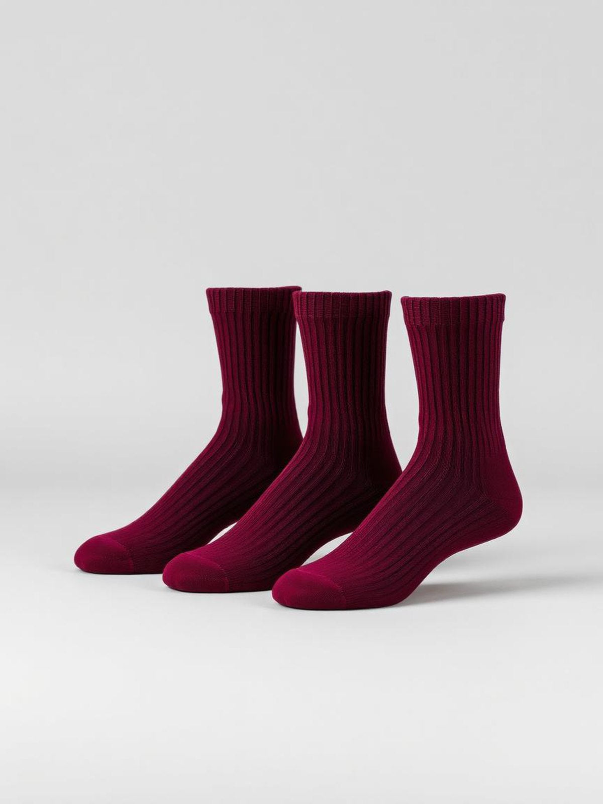 Burgundy Ribbed Crew Socks 3-Pack