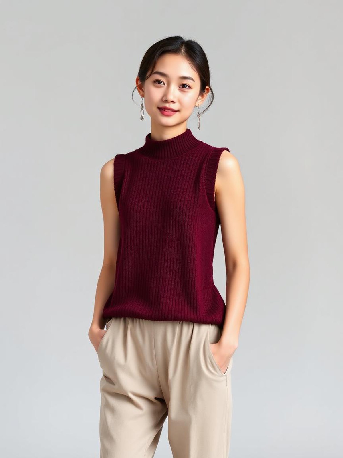 Burgundy Sleeveless Knit Top — Burgundy