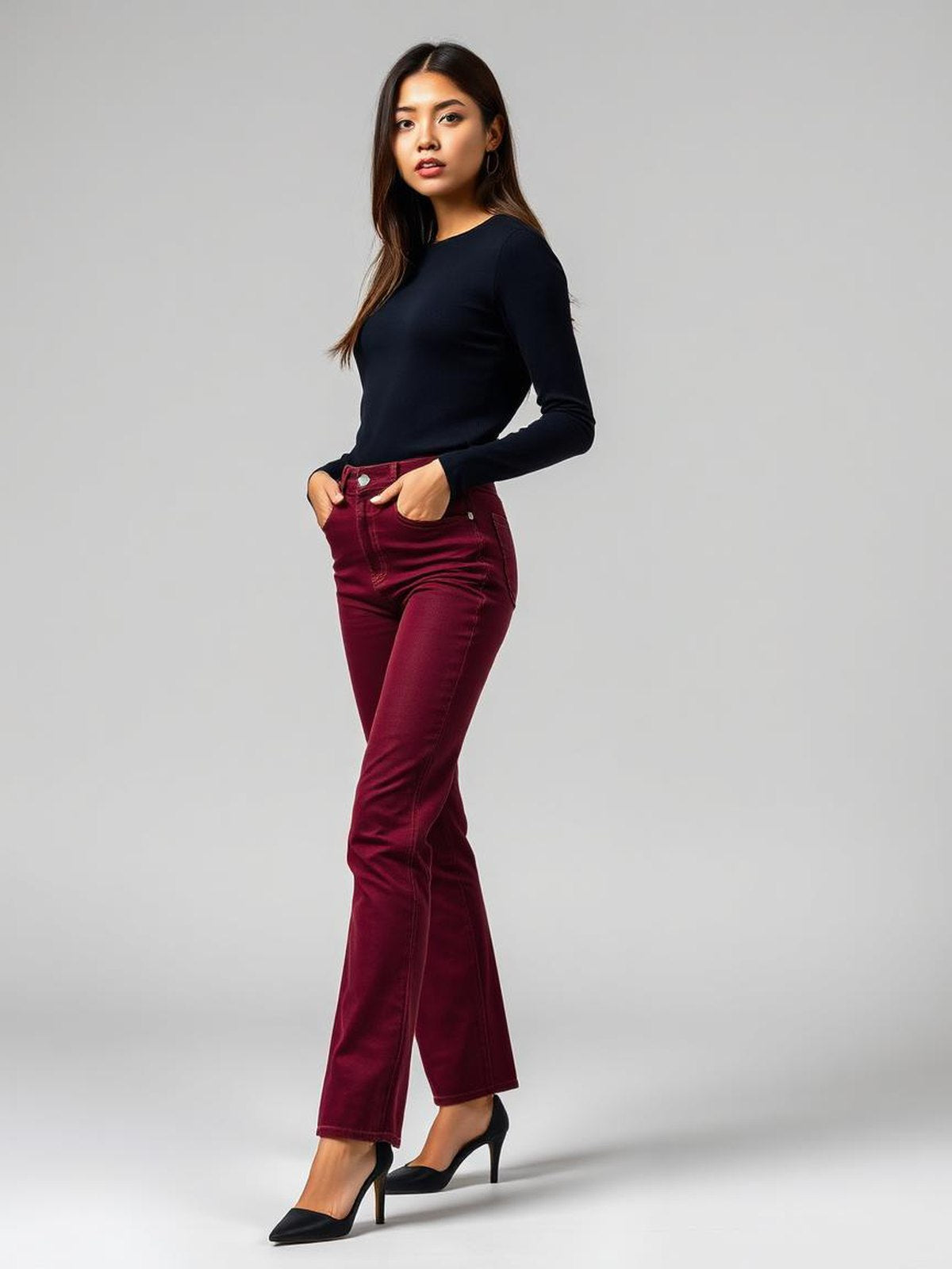 Burgundy Straight Leg Jeans