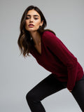 Burgundy V-Neck Fine Knit Sweater