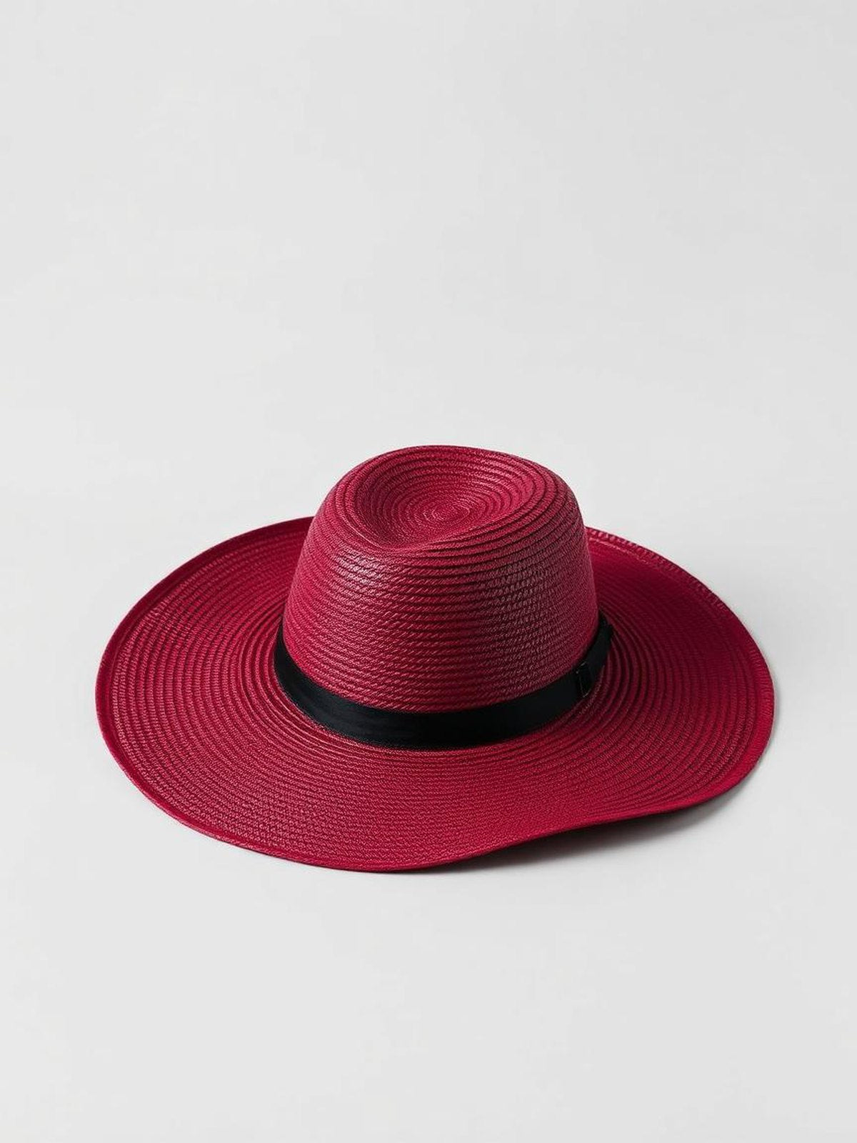 Burgundy Wide Brim Straw Hat