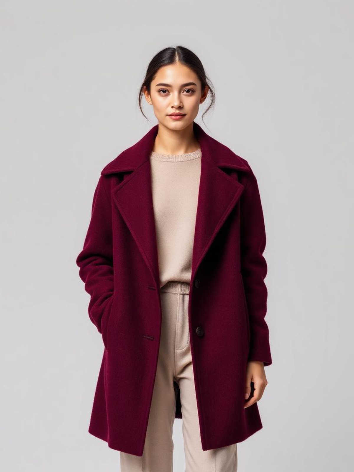 Burgundy Wool Blend Overcoat — Burgundy