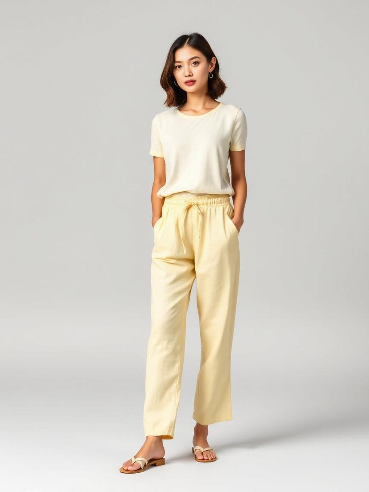 Butter Yellow Linen Drawstring Trousers