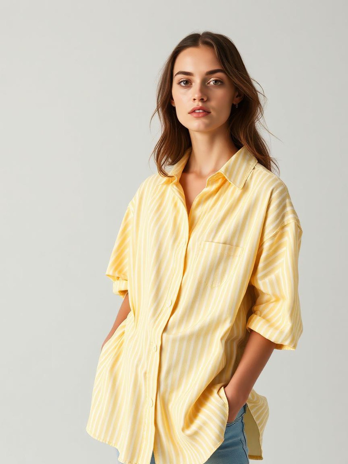 Butter Yellow Oversized Striped Shirt