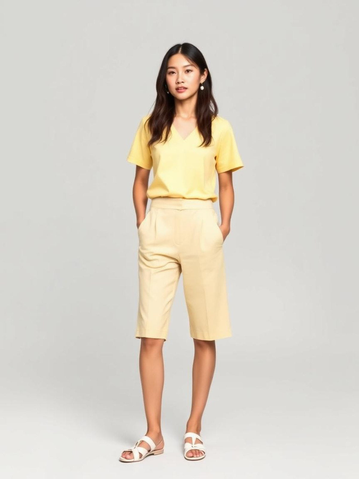 Butter Yellow Tailored Bermuda Shorts
