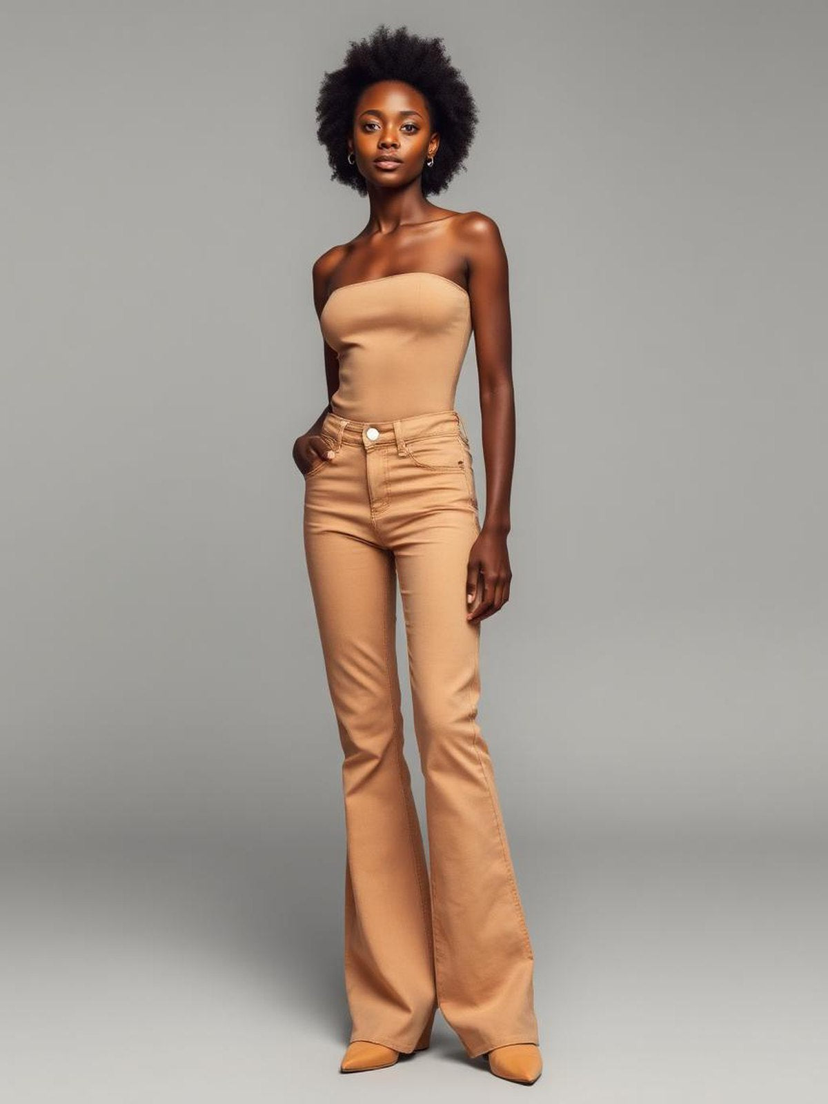 Camel Flared High Rise Jeans