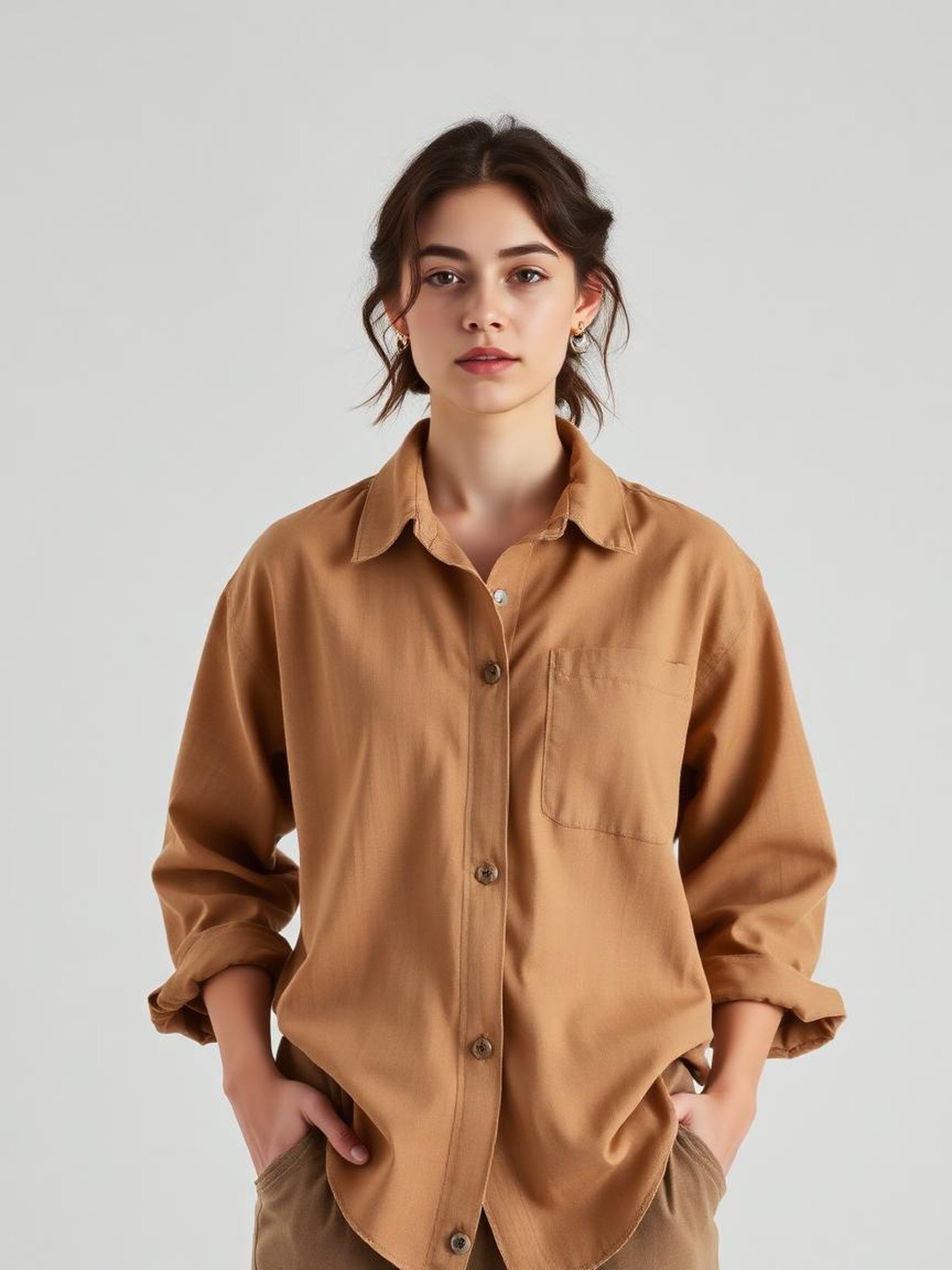 Camel Linen Camp Shirt