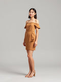 Camel Off-Shoulder Mini Dress — Camel