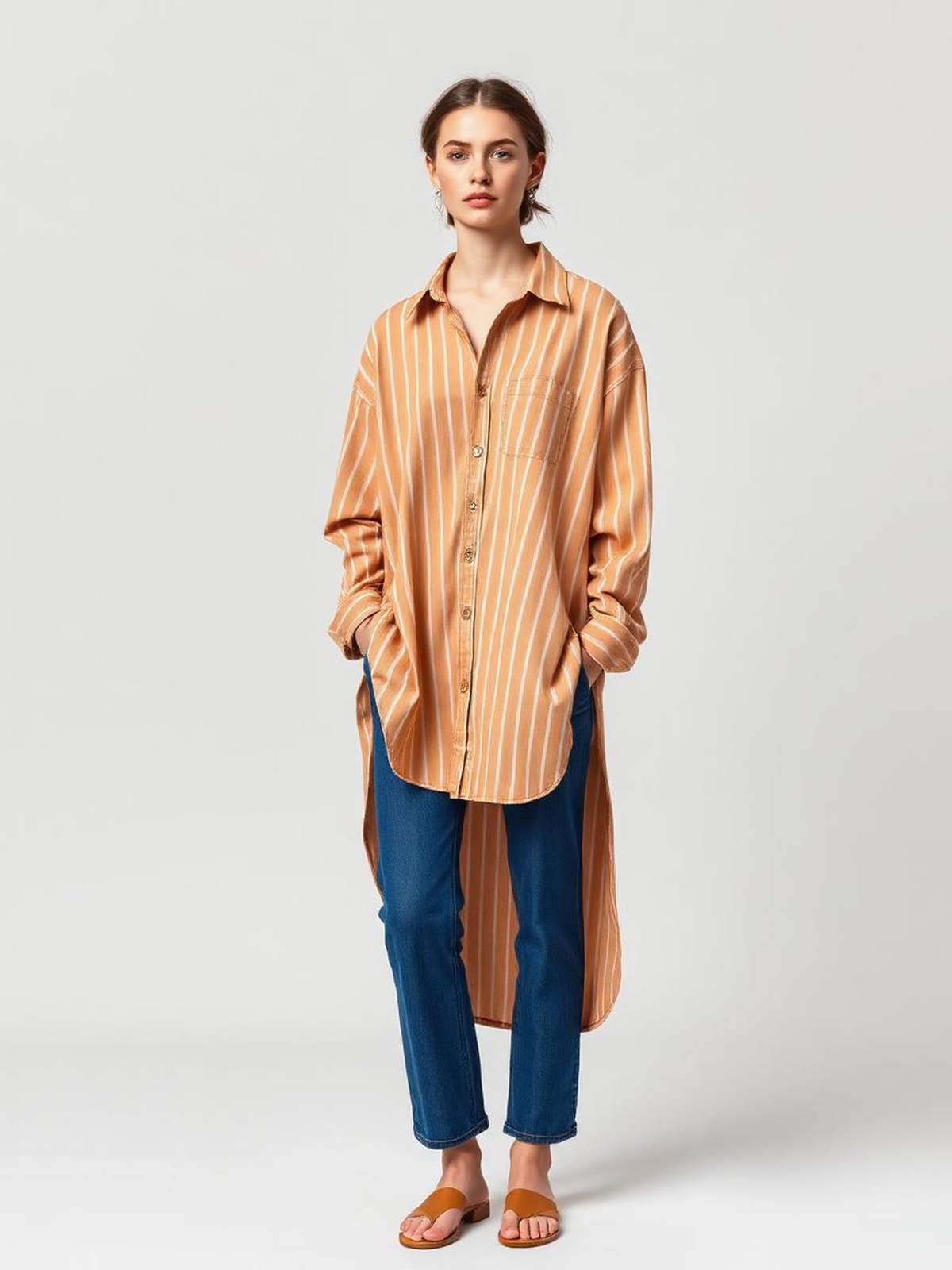 Camel Oversized Striped Shirt