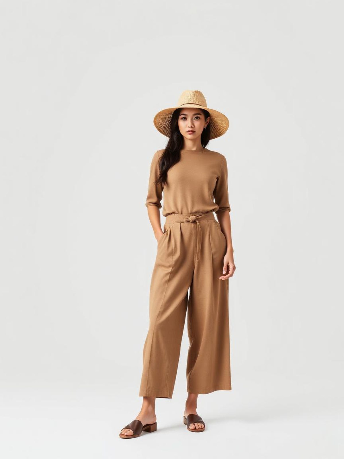 Camel Wide Brim Straw Hat — Camel