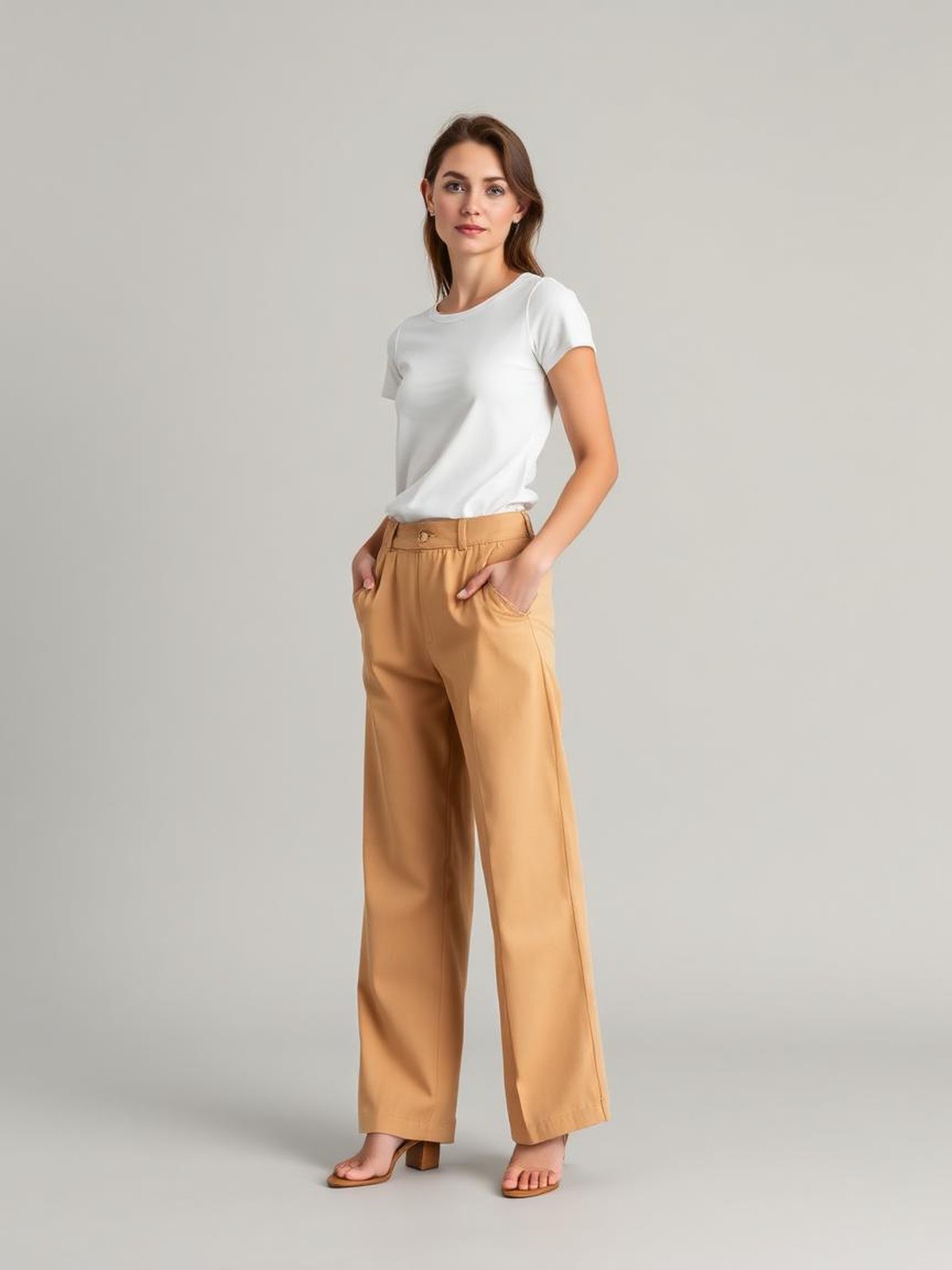 Camel Wide-Leg Trousers — Camel