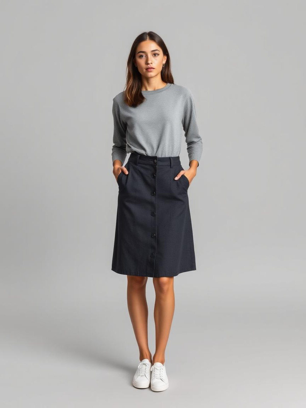 Charcoal A-Line Buttoned Skirt