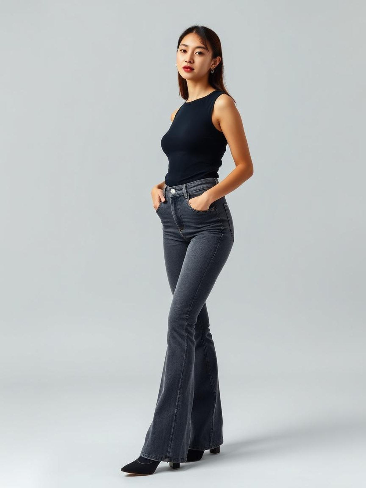 Charcoal Flared High Rise Jeans