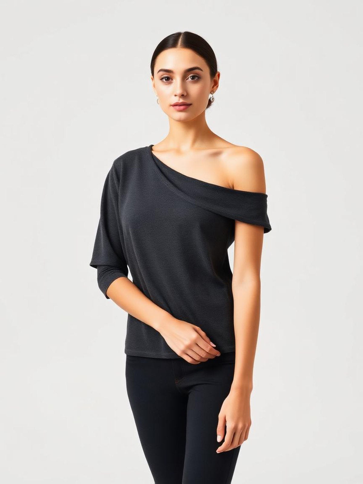 Charcoal One Shoulder Top