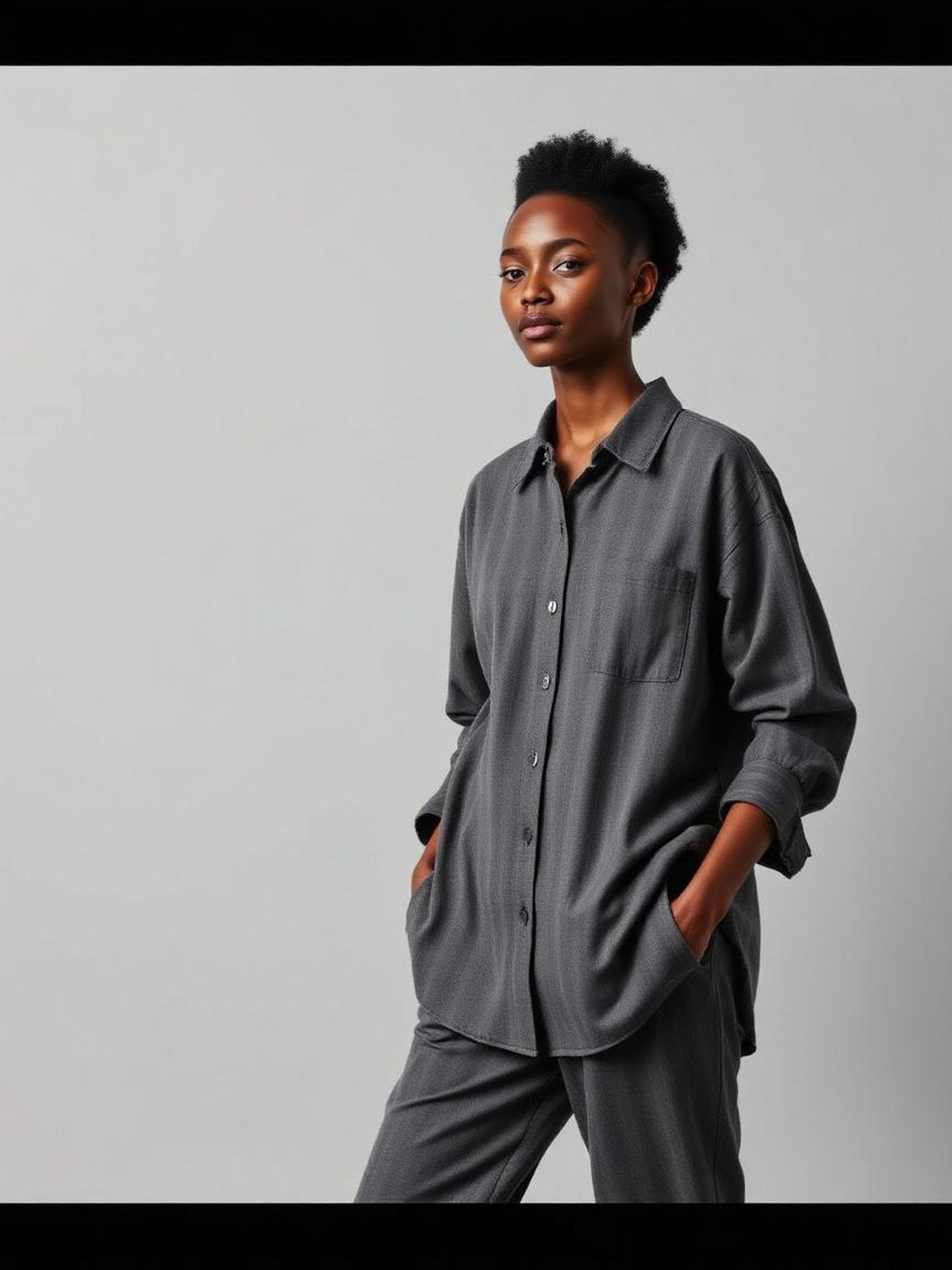 Charcoal Oversized Striped Shirt