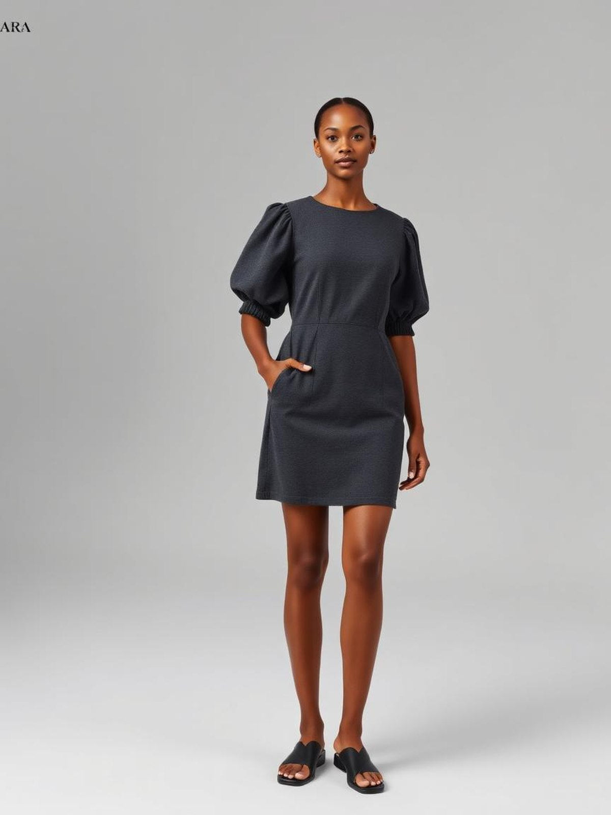 Charcoal Puff Sleeve Mini Dress