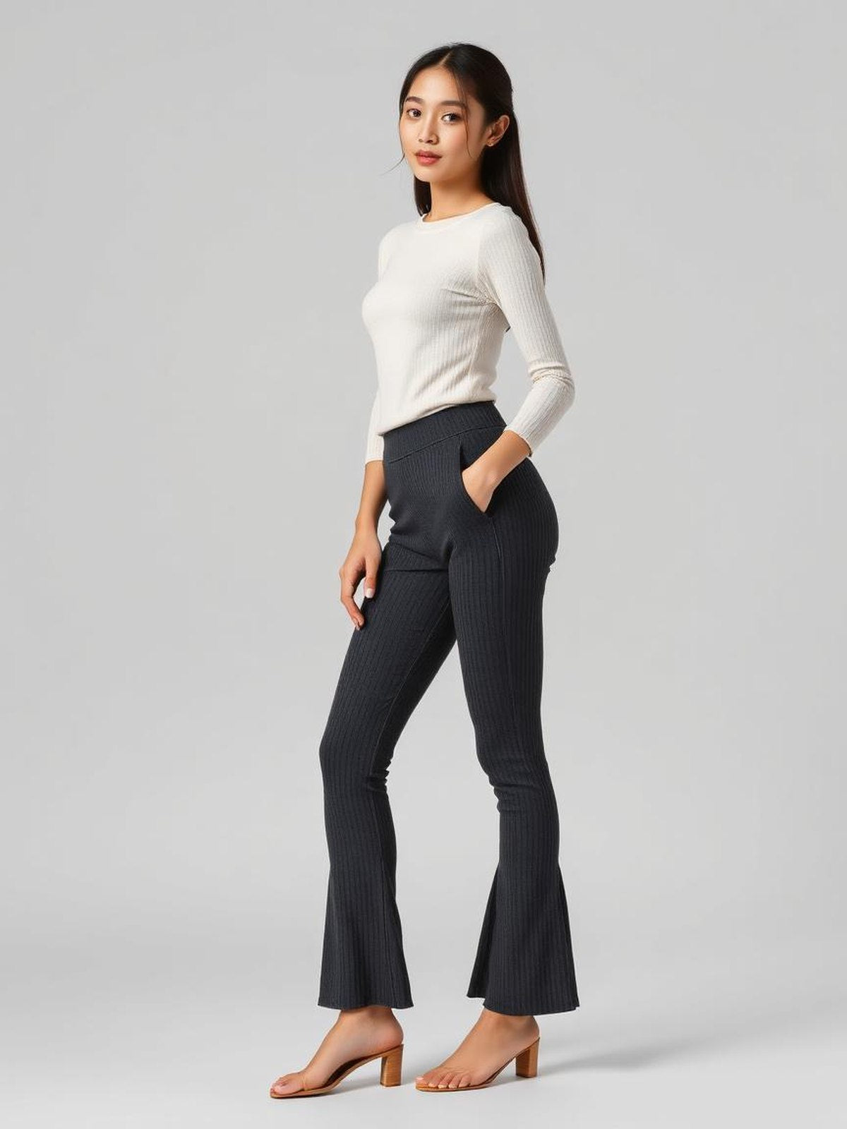 Charcoal Ribbed Flare Leggings