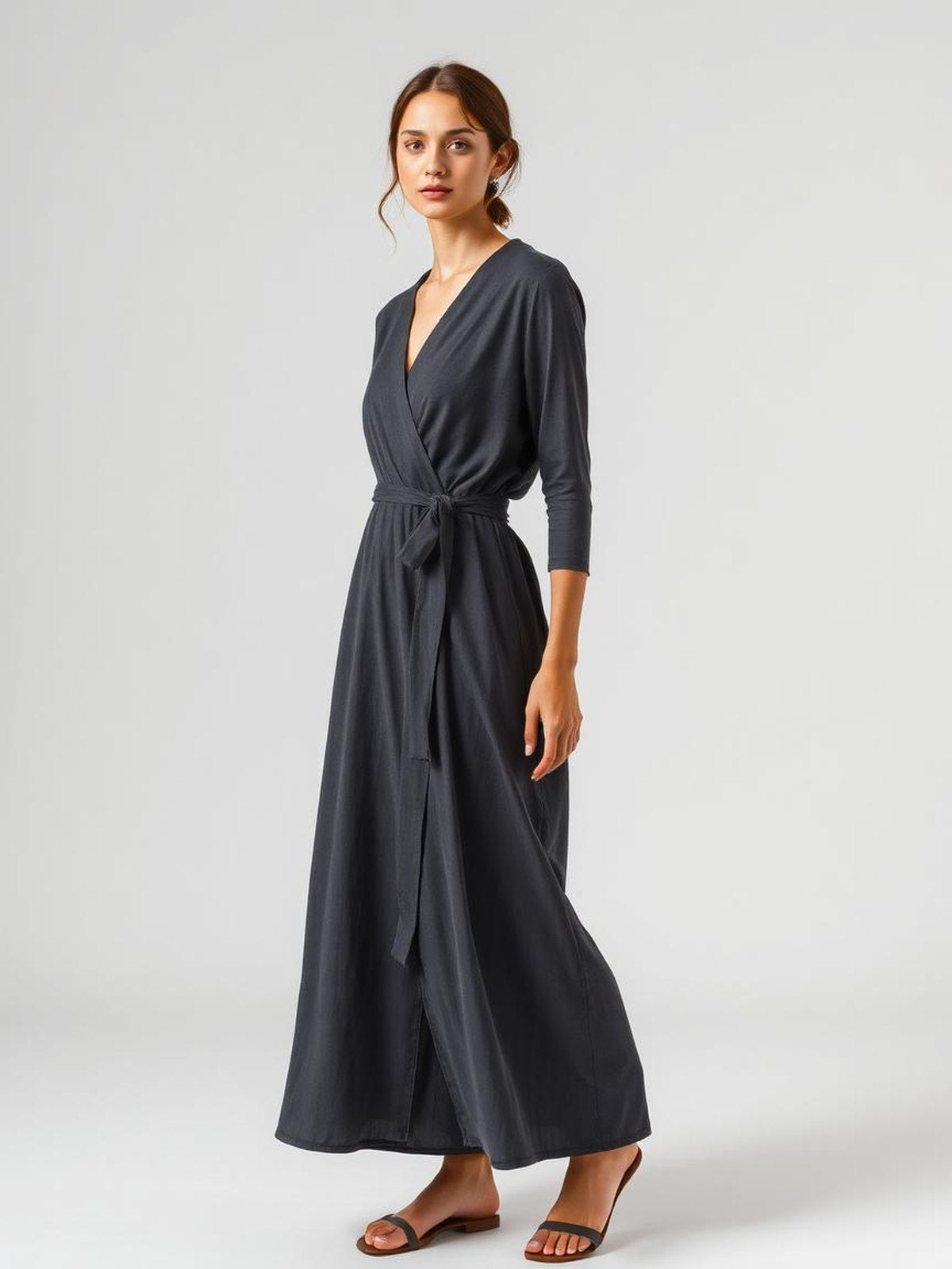 Charcoal Wrap Midi Dress