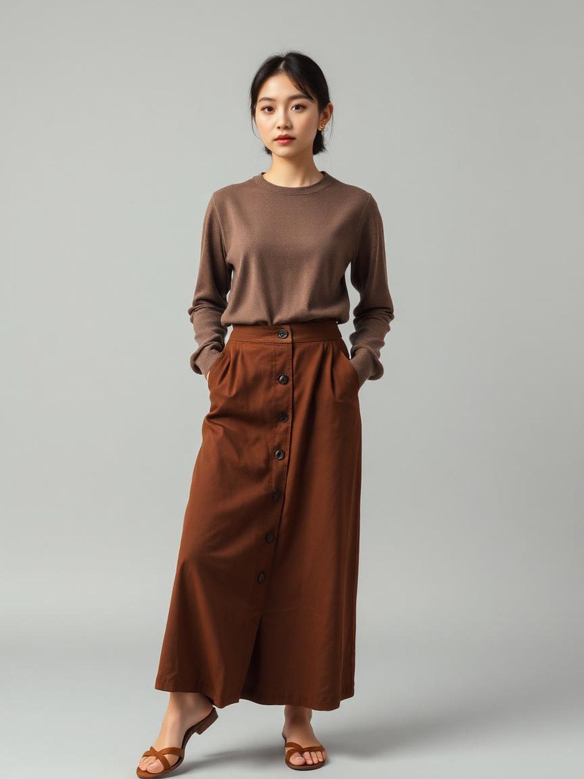 Chocolate A-Line Buttoned Skirt