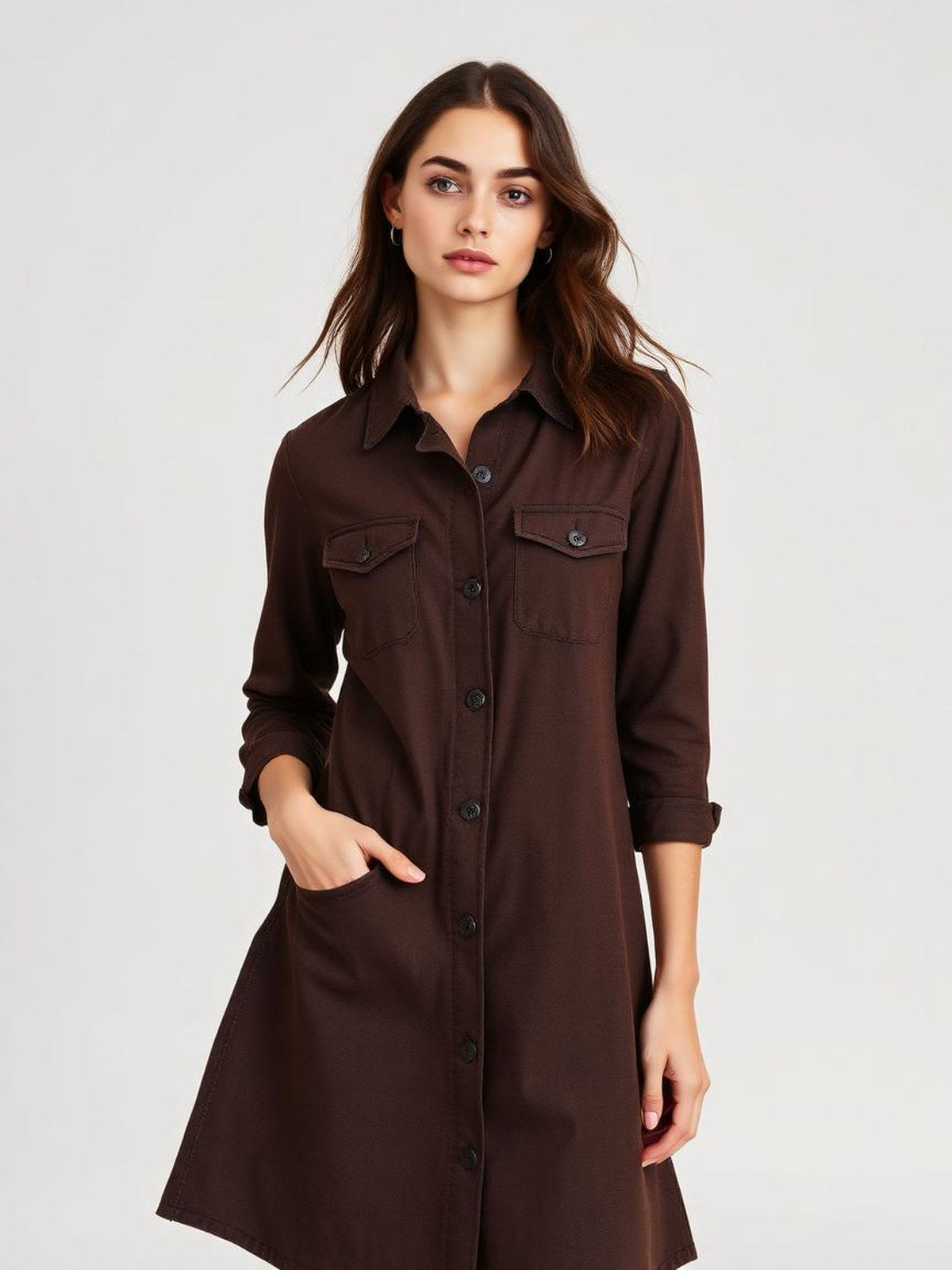 Chocolate Denim Button-Front Dress
