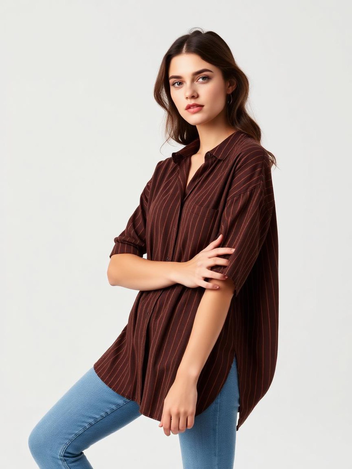 Chocolate Oversized Striped Shirt
