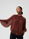 Chocolate Pleated Chiffon Blouse