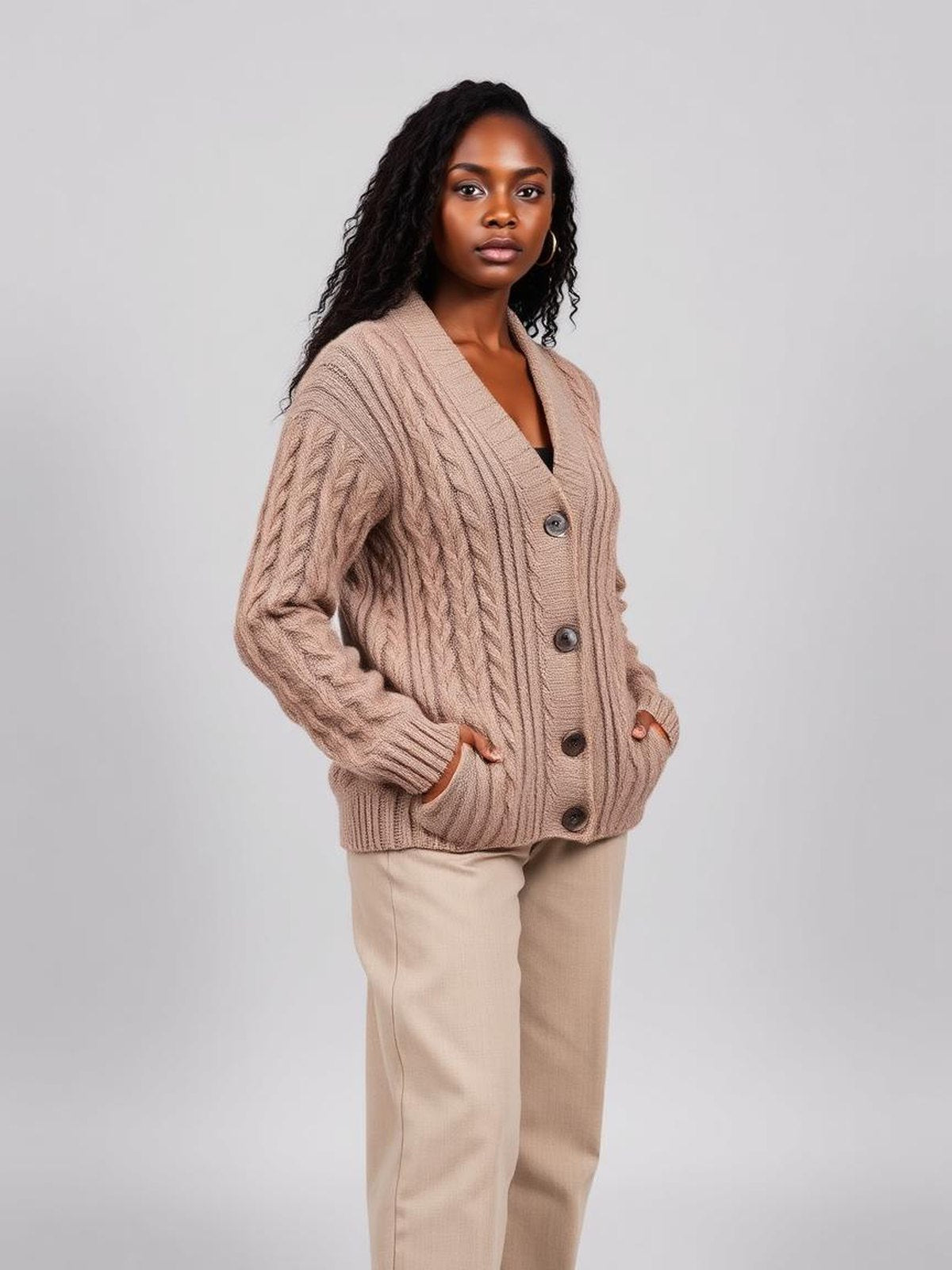 Chunky Cable Cardigan — Taupe