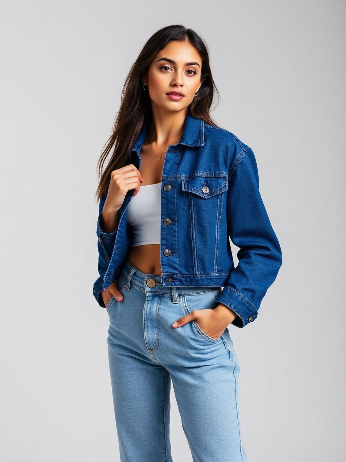 Cobalt Cropped Denim Jacket