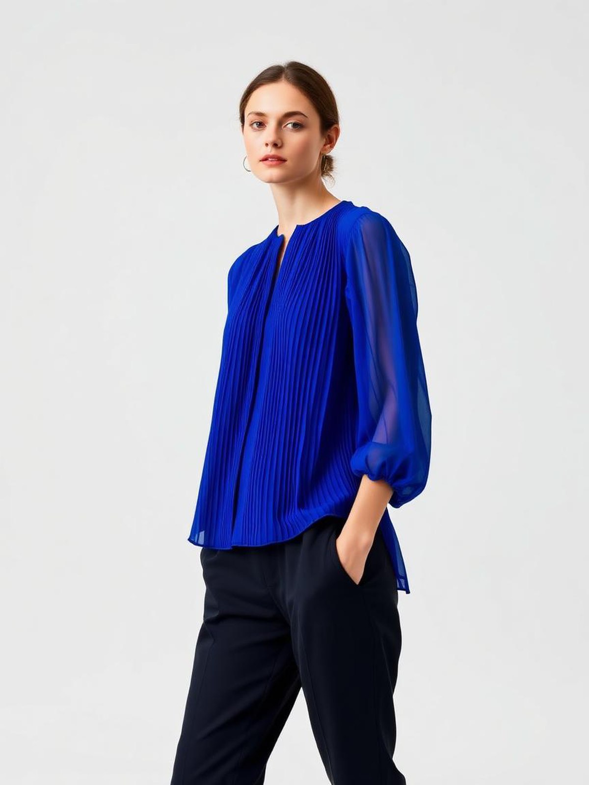 Cobalt Pleated Chiffon Blouse