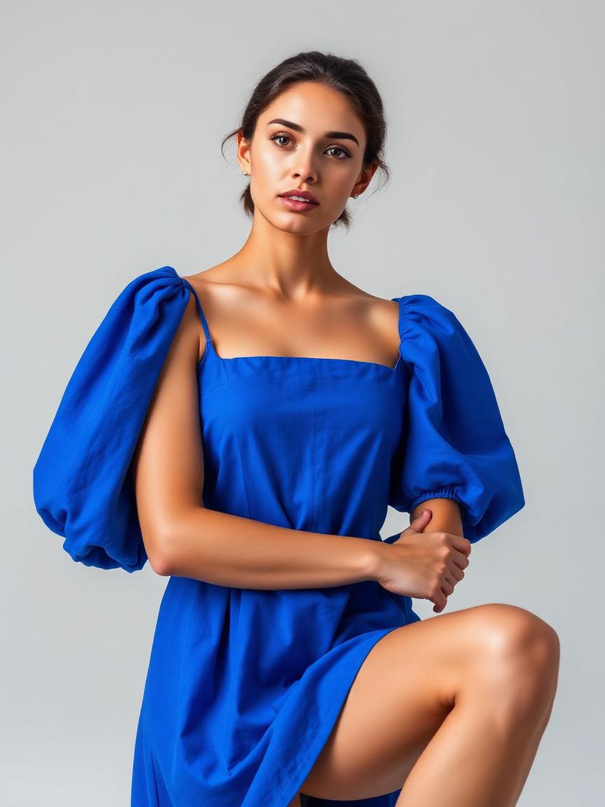 Cobalt Puff Sleeve Mini Dress